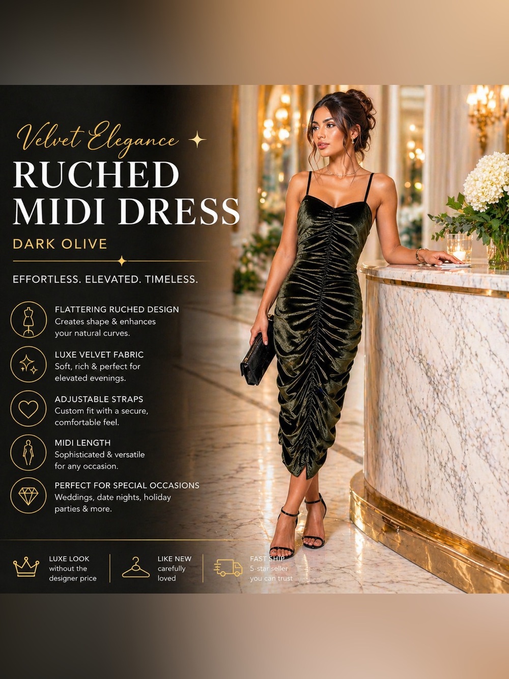 Main Character Energy ✨ Elegant Velvet Ruched Midi